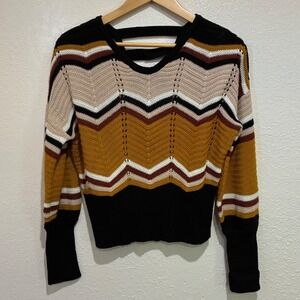 FCT WITH LOVE Chevron Knit Sweater Open Back Mustard Multi‎ J4M1731S Small